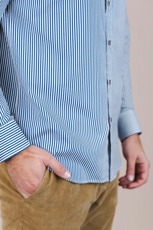 The Calimani Cotton Shirt Marine Blue Stripes<De IONESCU Best Sale