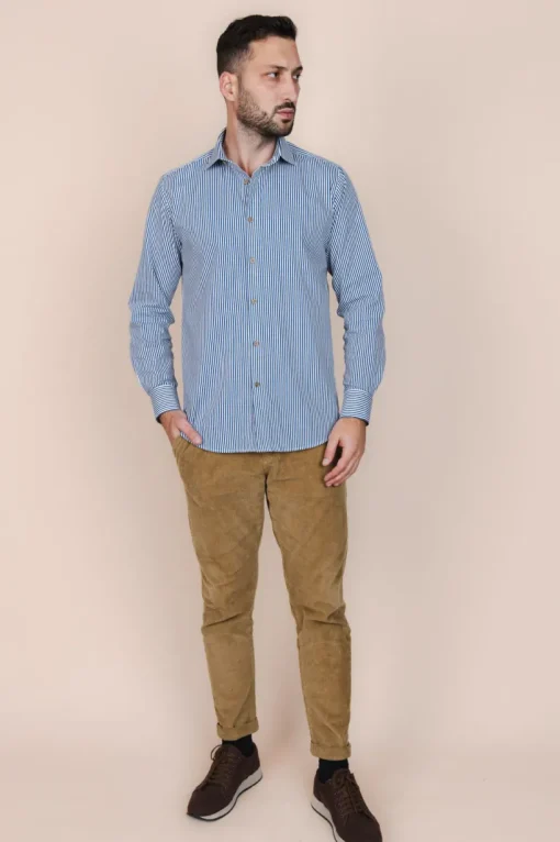 The Calimani Cotton Shirt Marine Blue Stripes<De IONESCU Best Sale