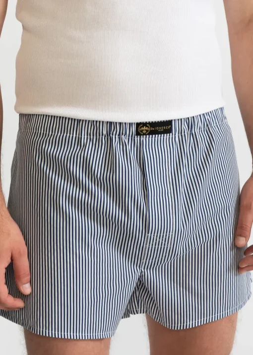 The Cotton Boxer Shorts Blue Stripes<De IONESCU Best Sale