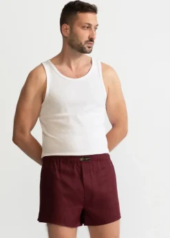 The Linen Boxer Shorts Burgundy Red<De IONESCU Store