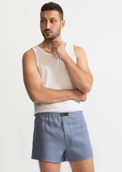 The Linen Boxer Shorts Dusty Blue<De IONESCU Best Sale