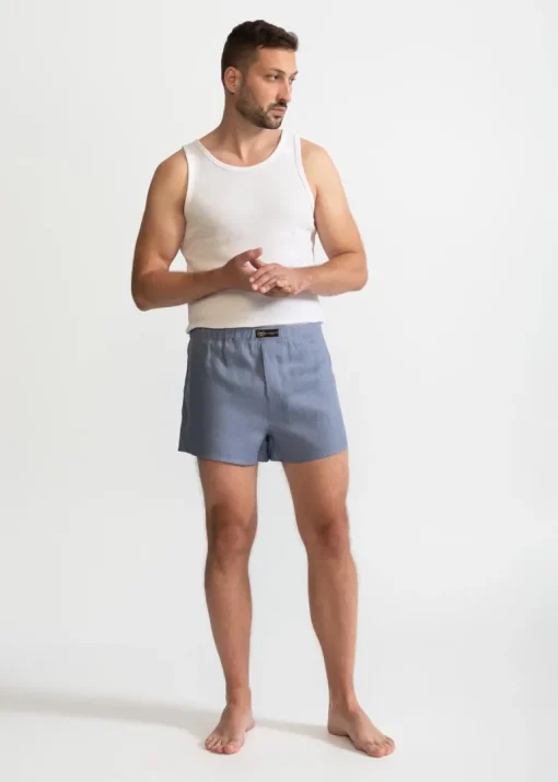 The Linen Boxer Shorts Dusty Blue<De IONESCU Best Sale