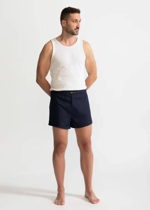 The Linen Boxer Shorts Navy Blue<De IONESCU Best Sale