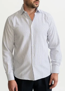 The Peles Egyptian Cotton Shirt Navy Blue Stripes White<De IONESCU Best