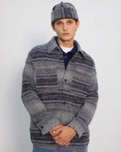 Thick Overshirt Wool-Blend Grey Stripe<Rotholz Cheap