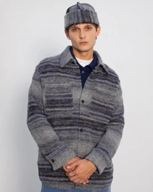 Thick Overshirt Wool-Blend Grey Stripe<Rotholz Cheap