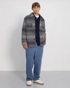 Thick Overshirt Wool-Blend Grey Stripe<Rotholz Cheap