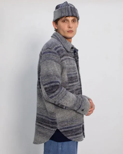 Thick Overshirt Wool-Blend Grey Stripe<Rotholz Cheap