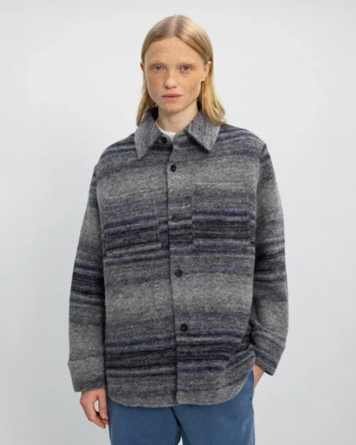 Thick Overshirt Wool-Blend Grey Stripe<Rotholz Store