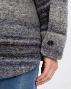 Thick Overshirt Wool-Blend Grey Stripe<Rotholz Store