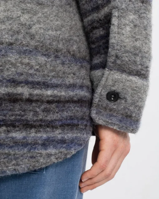 Thick Overshirt Wool-Blend Grey Stripe<Rotholz Store