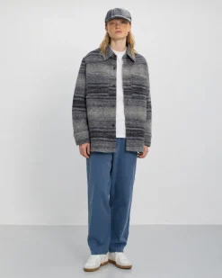 Thick Overshirt Wool-Blend Grey Stripe<Rotholz Store