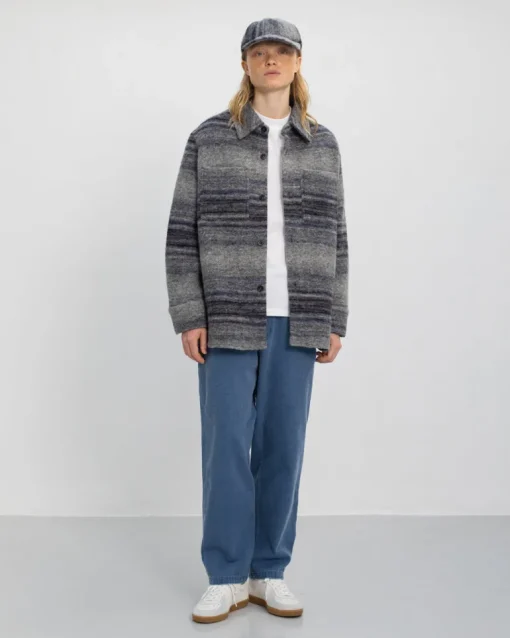 Thick Overshirt Wool-Blend Grey Stripe<Rotholz Store
