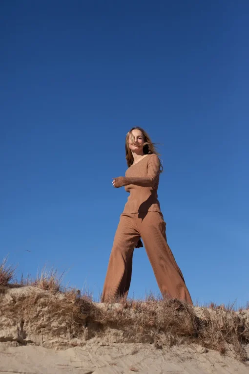 Vera Ribbed Pants Caramel<Salanida Best Sale