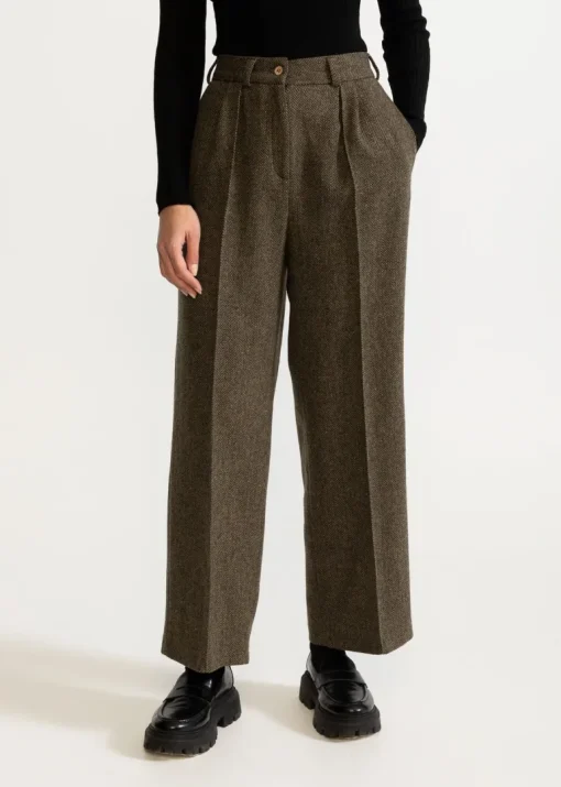 Women's Figa Wool Herringbone Wool Bootcut Pants Green<De IONESCU Outlet