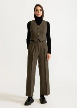 Women's Figa Wool Herringbone Wool Bootcut Pants Green<De IONESCU Outlet