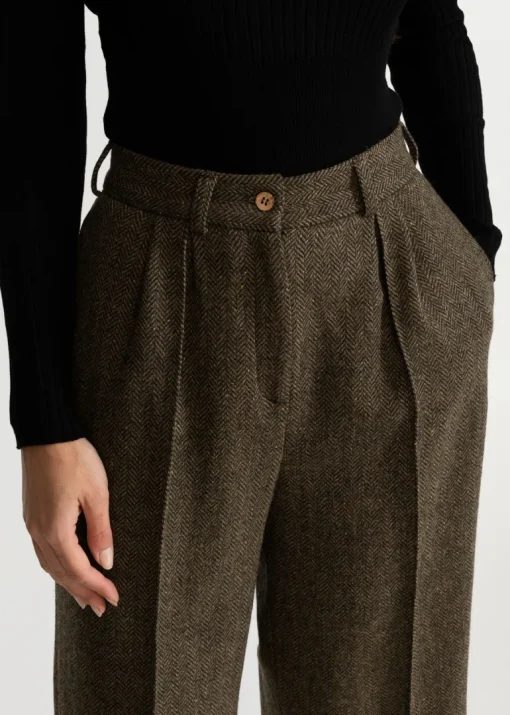 Women's Figa Wool Herringbone Wool Bootcut Pants Green<De IONESCU Outlet