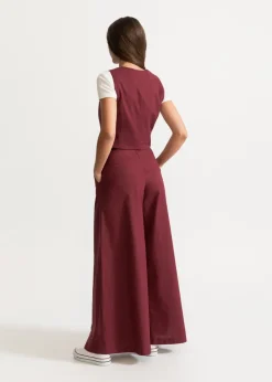 Women's Palazzo Cotton Pants Burgundy<De IONESCU Fashion