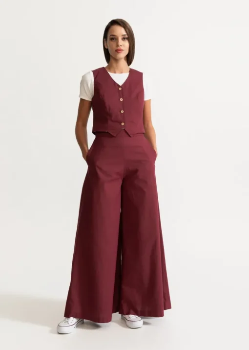 Women's Palazzo Cotton Pants Burgundy<De IONESCU Fashion