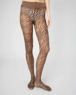 Zadie Zebra Tights Dark Amber<Swedish Stockings Outlet