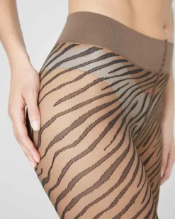 Zadie Zebra Tights Dark Amber<Swedish Stockings Outlet
